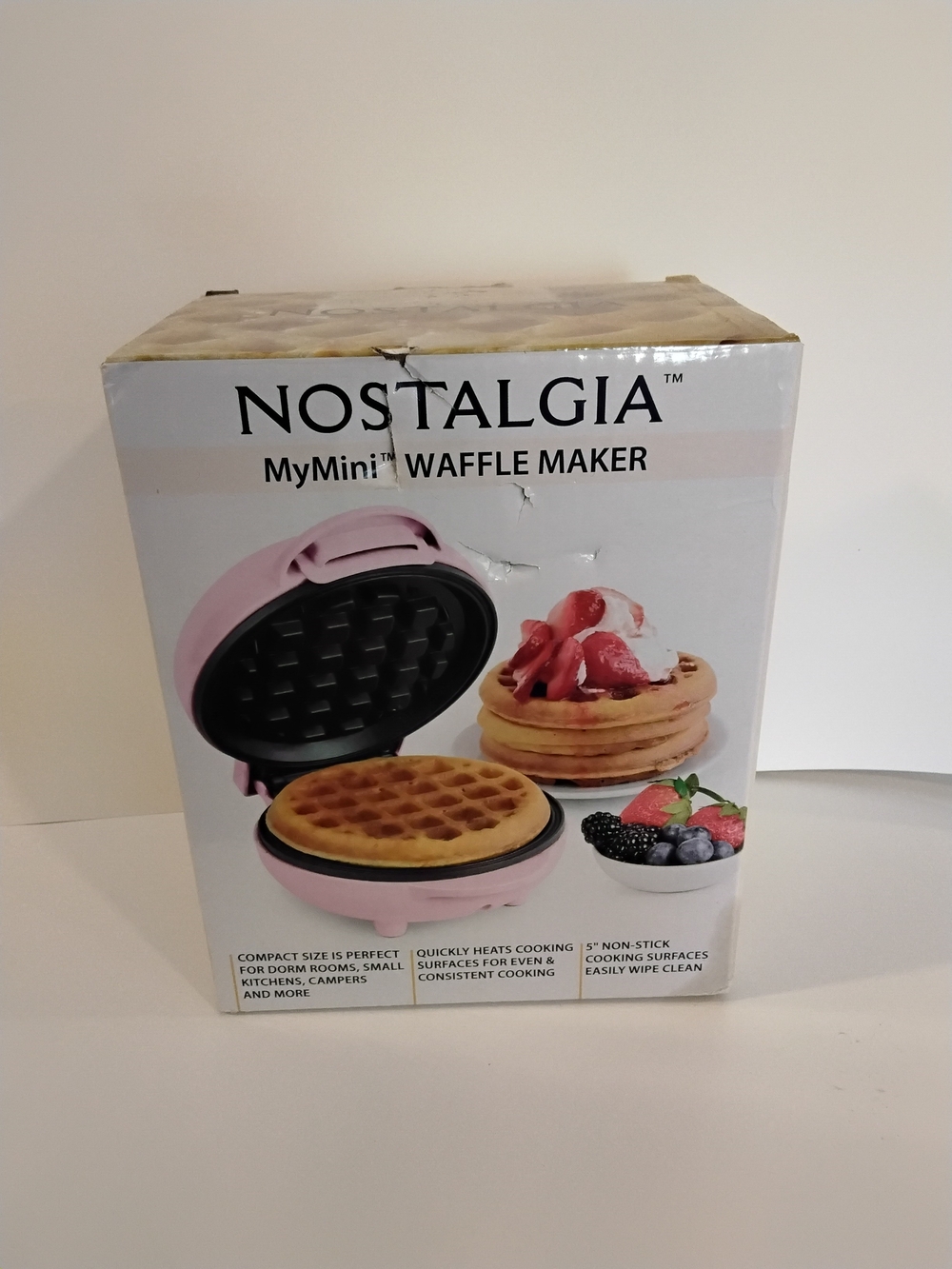 Nostalgia Pink Mini Waffle Maker with Black Plates